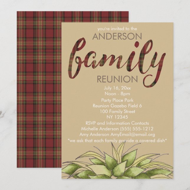Rustic Plaid and Leaf Country Family Reunion Invitation (Front/Back)