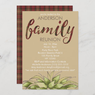 Rustic Plaid and Leaf Country Family Reunion Invitation