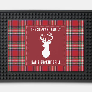 Rustic Plaid Antlers Stewart Tartan Cabin Custom Bar Mat