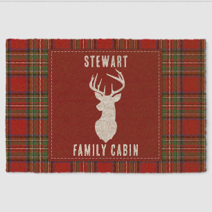 Rustic Plaid Antlers Stewart Tartan Cabin Custom Fiber Doormat