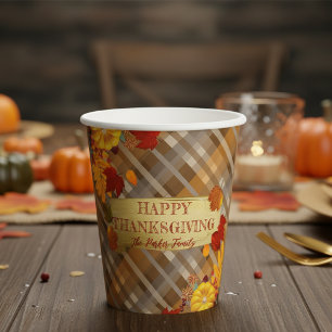 Rustic Plaid Autumn Harvest Thanksgiving Paper Cups