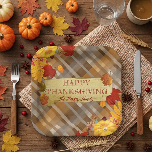 Rustic Plaid Autumn Harvest Thanksgiving Paper Plates (Creator Uploaded)