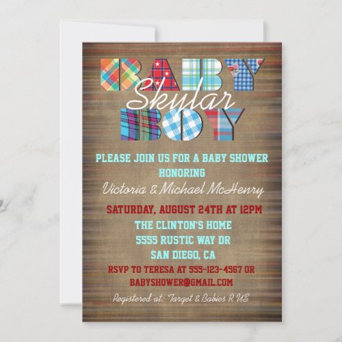 Rustic Plaid Baby Boy Baby Shower Invitations