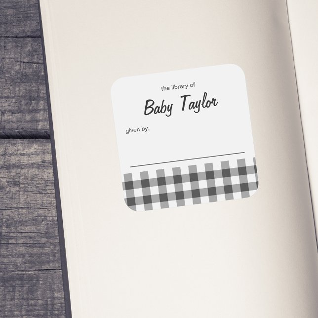 Rustic Plaid Baby Shower Bookplate Sticker (Creator Uploaded)