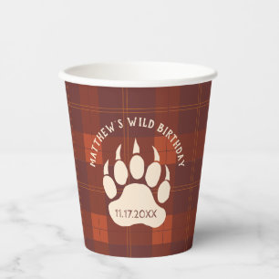 Rustic Plaid Bear Paw Wild Birthday Party Paper Cups