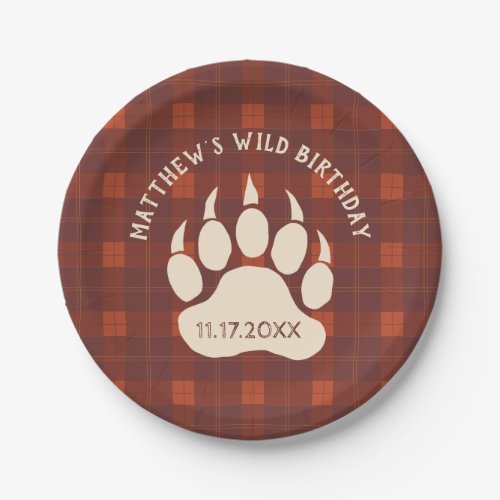 Rustic Plaid Bear Paw Wild Birthday Party Paper Plates