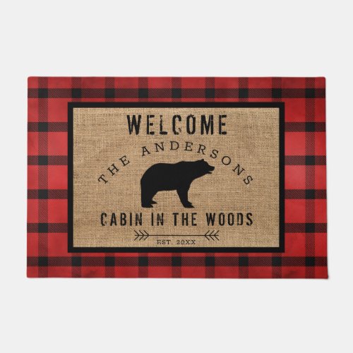 Rustic Plaid Bear Welcome Cabin in the Woods Doormat
