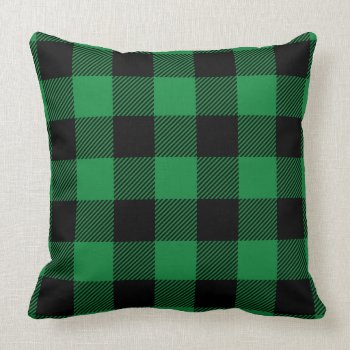 Rustic Plaid Black And Green Pattern Throw Pillow by girlygirlgraphics at Zazzle