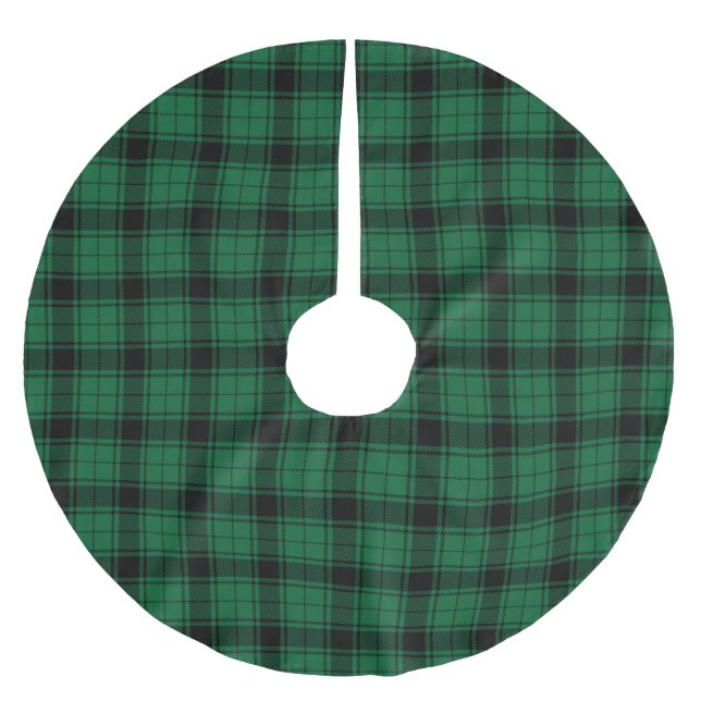 Rustic plaid black green tartan country pattern brushed polyester tree skirt (Front)