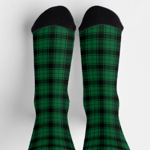 Rustic plaid black green tartan country pattern socks