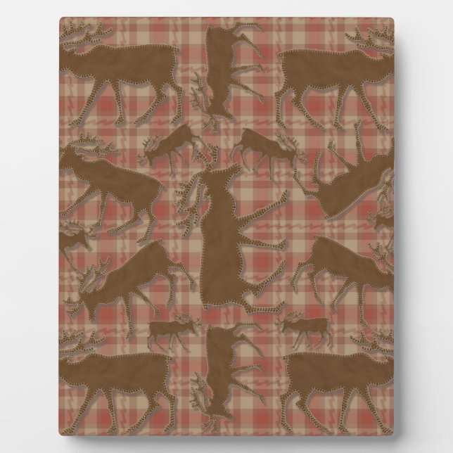 Rustic plaid brown moose plaque (Front)