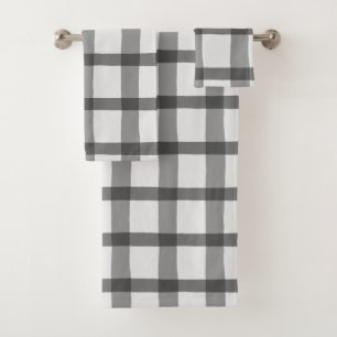 Rustic Plaid Buffalo Check Gray and White Bath Towel Set