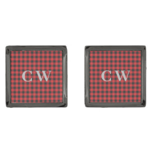 Rustic Plaid Buffalo Monogram Initials Groom Cufflinks
