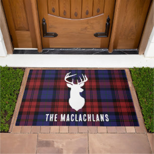 Rustic Plaid Burgundy Purple Family Name Tartan Doormat