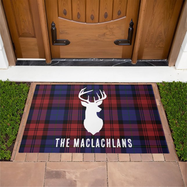 Rustic Plaid Burgundy Purple Family Name Tartan Doormat (Outdoor)