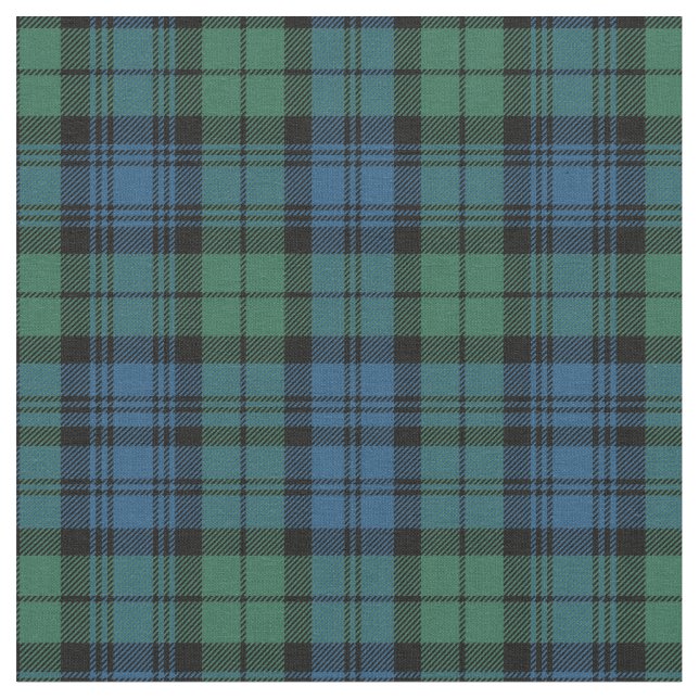 Rustic Plaid Campbell Blue and Green Tartan Fabric (Close Up)