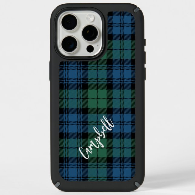 Rustic Plaid Campbell Green Script Tartan Speck iPhone Case (Front)