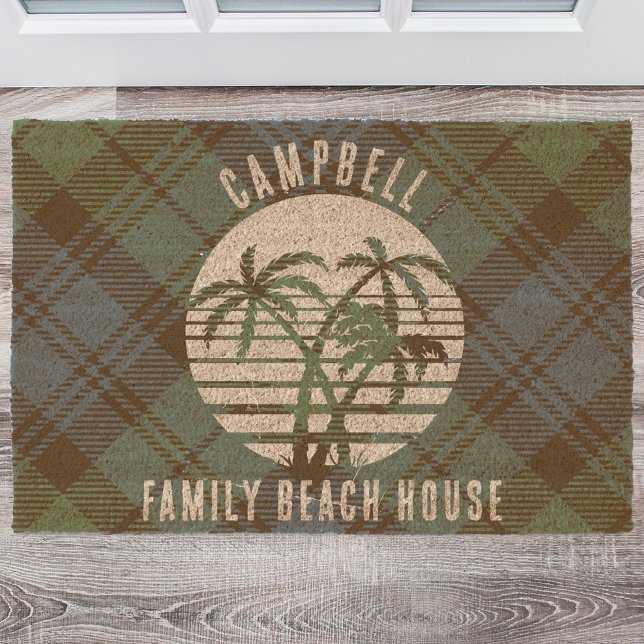 Rustic Plaid Campbell Tartan Family Beach House Fiber Doormat (Rustic Plaid Campbell Tartan Coir Doormat)