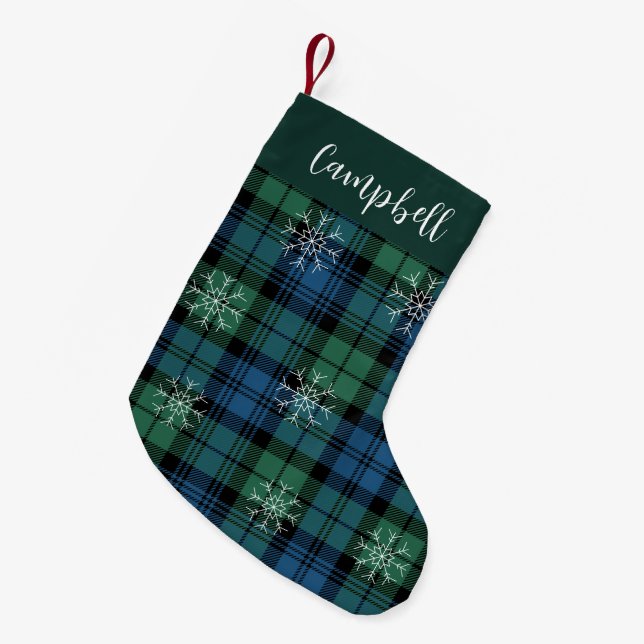 Rustic Plaid Campbell Tartan Green Farmhouse Small Christmas Stocking (Front (Hanging))