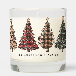 Rustic Plaid Cheetah Christmas Trees Personalized Scented Candle
