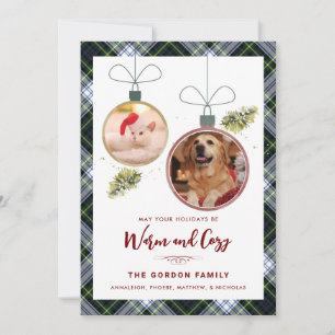 Rustic Plaid Christmas 2 Pet Photos Tartan Holiday Card