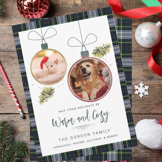 Rustic Plaid Christmas 2 Pets Photos Tartan Holiday Card (Rustic Plaid Christmas 2 Pet Photos Tartan Holiday Card)