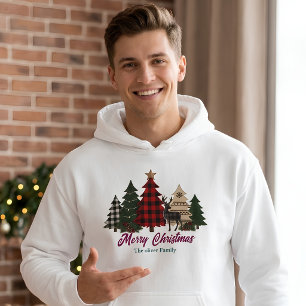 Rustic Plaid Christmas Family Trees Reindeer Hoodie