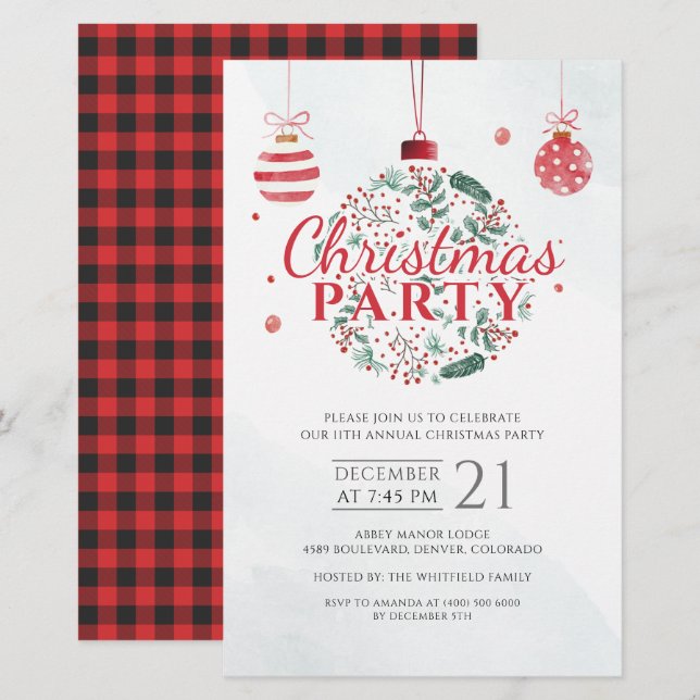 Rustic Plaid Christmas Holiday Party Invitation Stationery (Front/Back)
