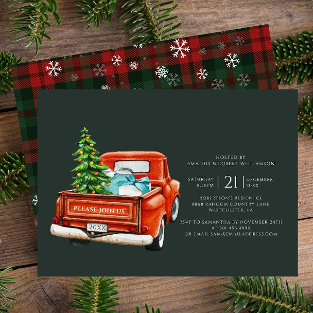 Rustic Plaid Christmas Holidays Party Silver Foil Invitation (Classic Red Truck Christmas Party Invitation Silver Foil Card)