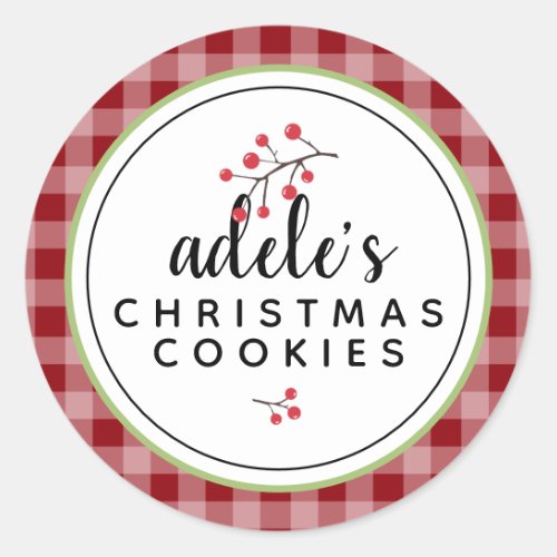 Rustic Plaid Christmas Personalized Classic Round Sticker