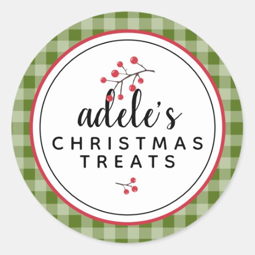 Rustic Plaid ChristmasTreats Personalized Classic Round Sticker
