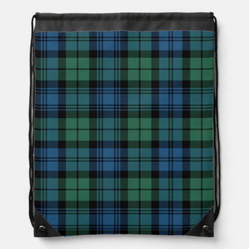 Rustic Plaid Clan Campbell Green Blue Tartan Drawstring Bag