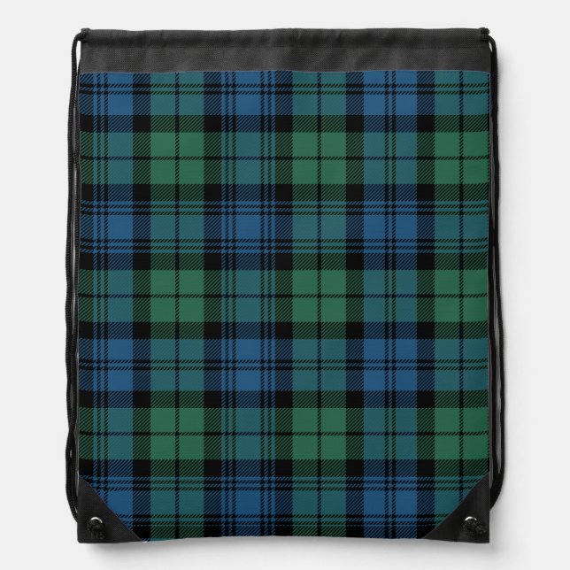 Rustic Plaid Clan Campbell Green Blue Tartan Drawstring Bag (Front)