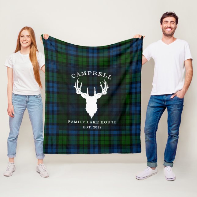 Rustic Plaid Clan Campbell Military Tartan Fleece Blanket (In Situ)