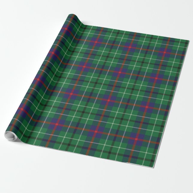 Rustic Plaid Clan Duncan Green Blue Tartan Wrapping Paper (Unrolled)