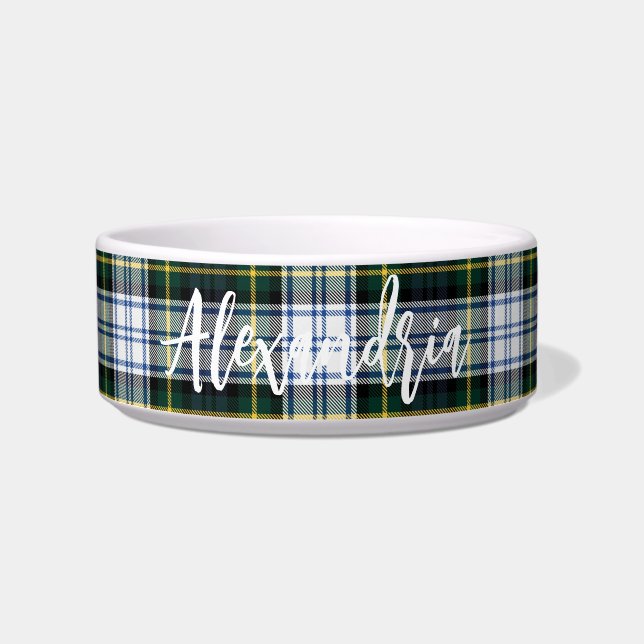 Rustic Plaid Clan Gordon Personalized Tartan Dog Bowl (Front)