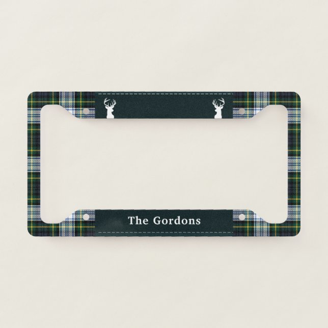 Rustic Plaid Clan Gordon Tartan License Plate Frame (Front)