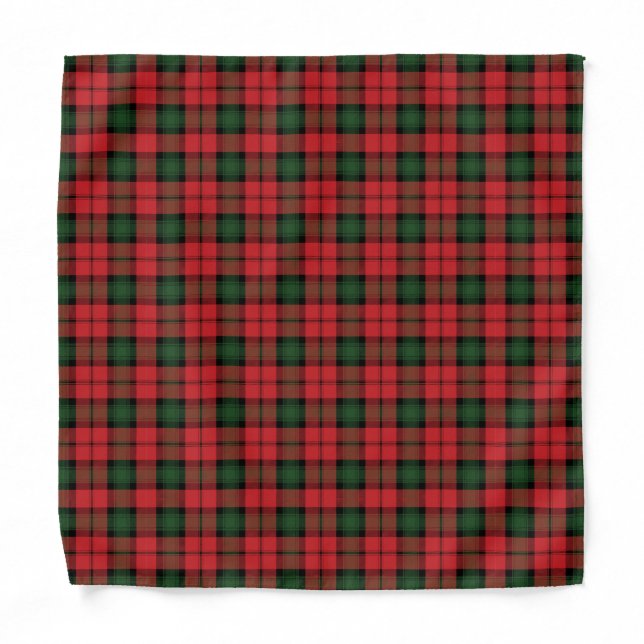 Rustic Plaid Clan Kerr Green Red Tartan Bandana (Front)