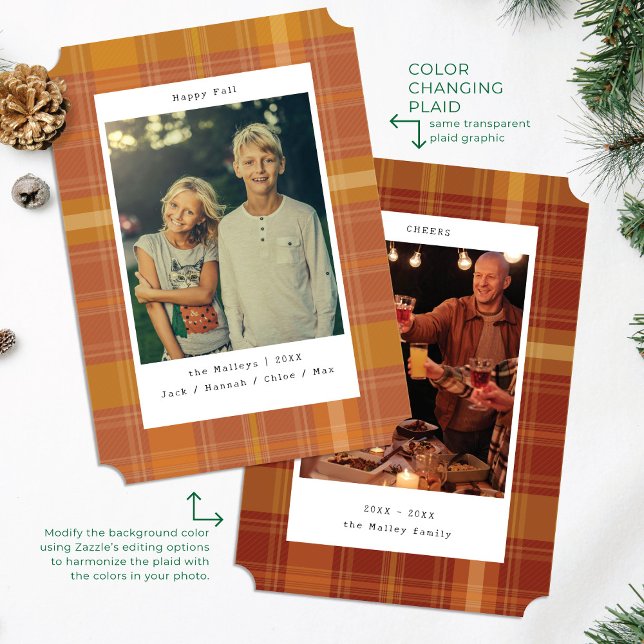 Rustic Plaid Color Changing Photo Fall Holiday Card (Creator Uploaded)