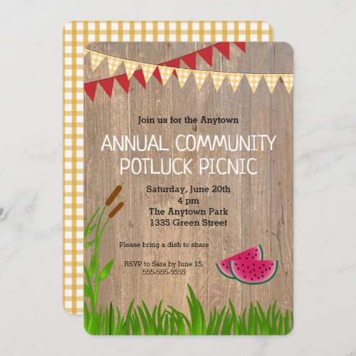 Rustic Plaid Community Potluck Picnic Invitation