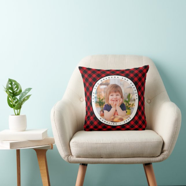 Rustic Plaid Country Photo Grandparents Pillow  (Chair)