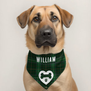 Rustic Plaid Custom Green Check Custom Pet Bandana Collar