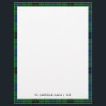 Rustic Plaid Cute Green Tartan Family Holiday Letterhead<br><div class="desc">Easily add your name and year by clicking the "Personalize" button. Perfect for any occasion,  this letterhead features rustic plaid Davidson Tartan with modern typography that you can easily change.</div>