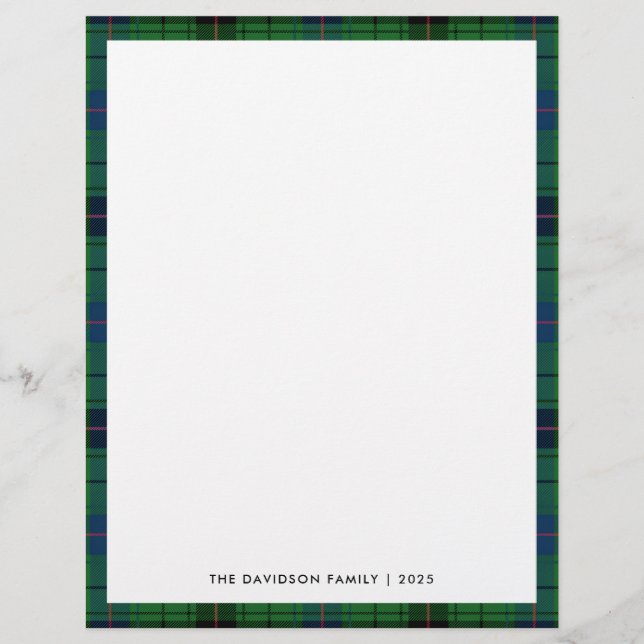 Rustic Plaid Cute Green Tartan Family Holiday Letterhead (Front)