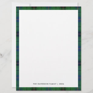 Rustic Plaid Cute Green Tartan Family Letterhead