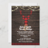 Rustic Plaid Deer Antlers Wood & String Lights Invitation (Front)