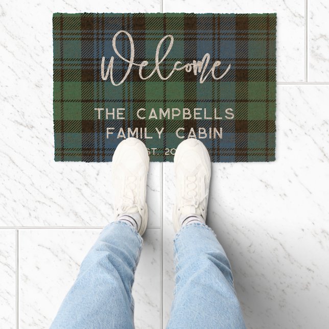 Rustic Plaid Elegant Family Cabin Campbell Tartan Fiber Doormat (Insitu)