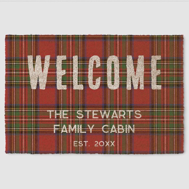 Rustic Plaid Elegant Family Cabin Stewart Fiber Doormat (Front)