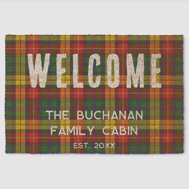 Rustic Plaid Elegant Family Cabin Tartan Fiber Doormat (Front)