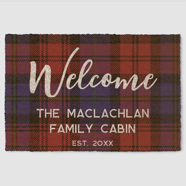 Rustic Plaid Elegant Family Cabin Tartan Fiber Doormat (Front)